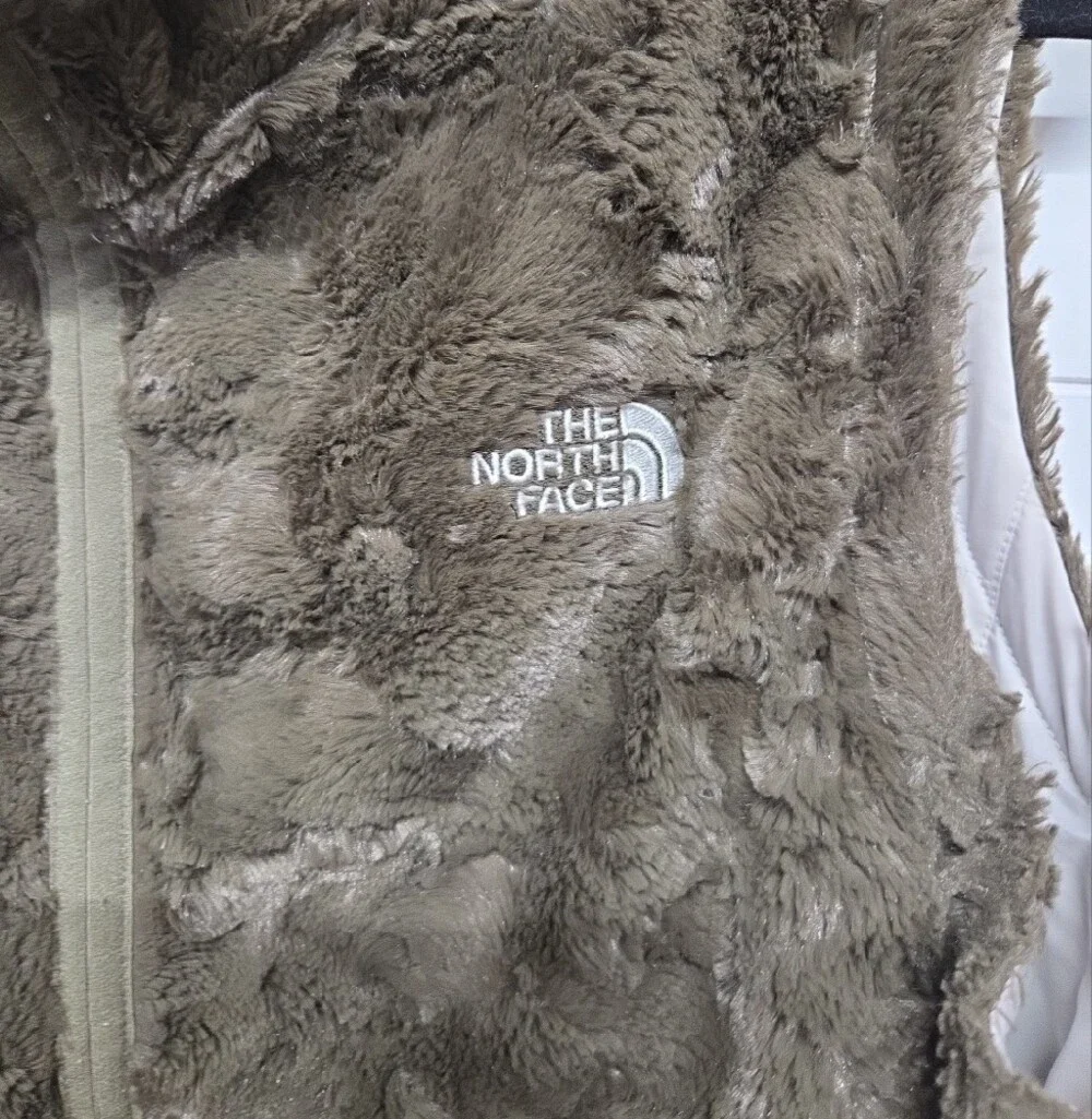 The North Face Reverible Women's Olive Brown Faux Fur Vest Size Large